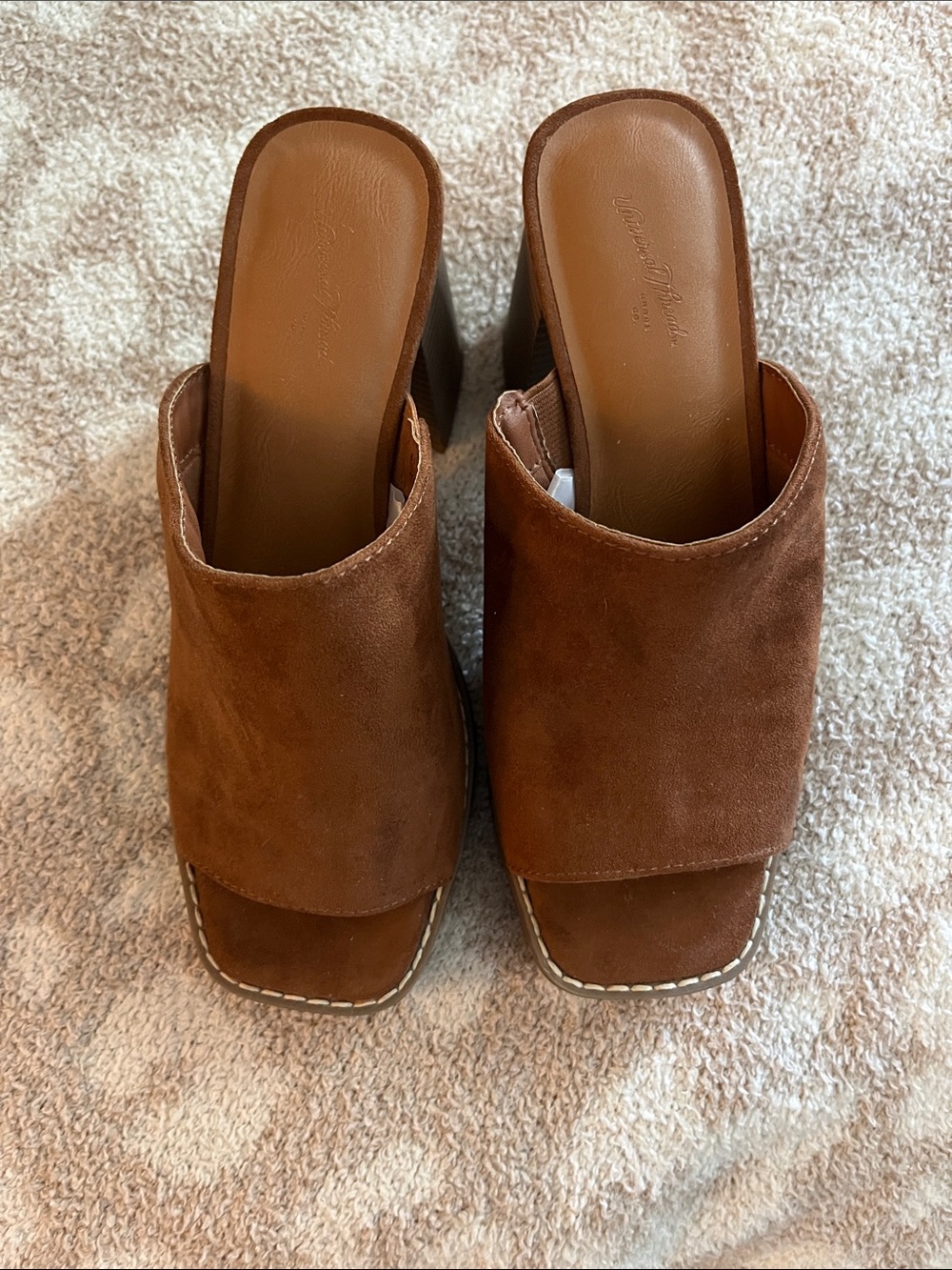 Universal Thread Brown Suede Open-Toe Mule Heels - Picture 2 of 3
